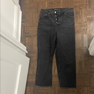 Zara Black High-Rise Cropped Button-Fly Jeans